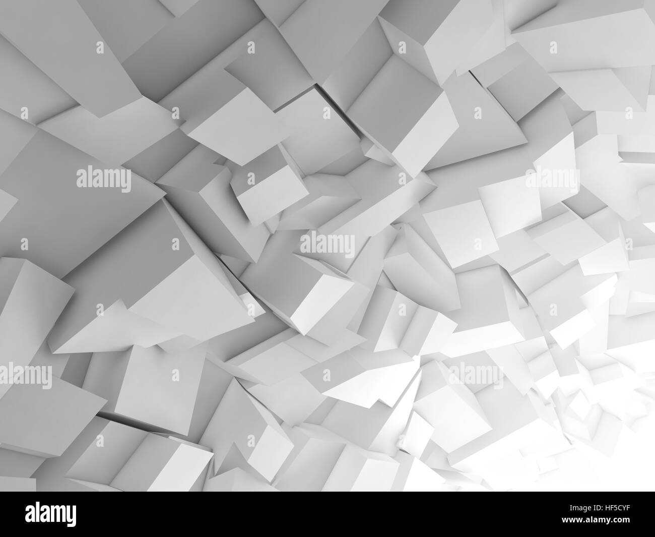 Abstract sfondo digitale, bianco frammenti caotici pattern, 3D render illustrazione Foto Stock