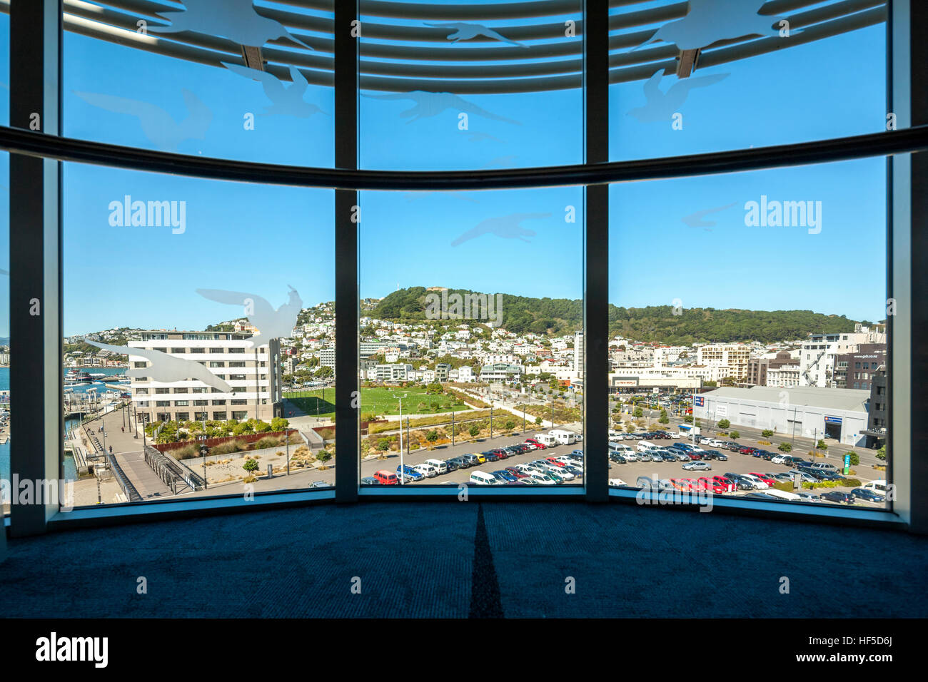 Il Monte Victoria Wellington Nuova Zelanda. Vista da Te Papa Museum Wellington verso il Monte Victoria e il lungomare presso Oriental Bay. Foto Stock