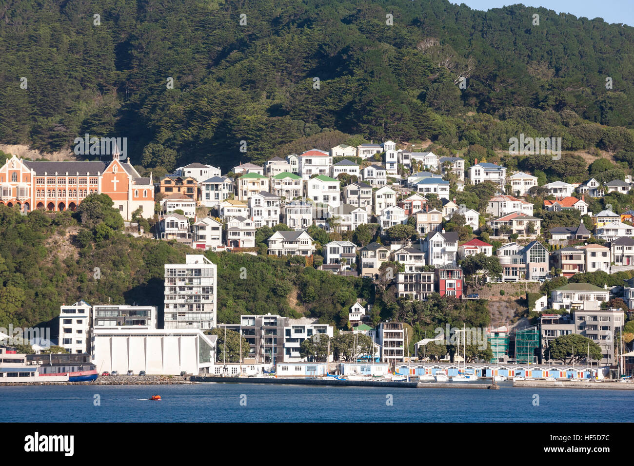Wellington Nuova Zelanda Clyde Waterfront Quay Marina, il Monte Victoria, Wellington, Isola del nord, Nuova Zelanda Foto Stock