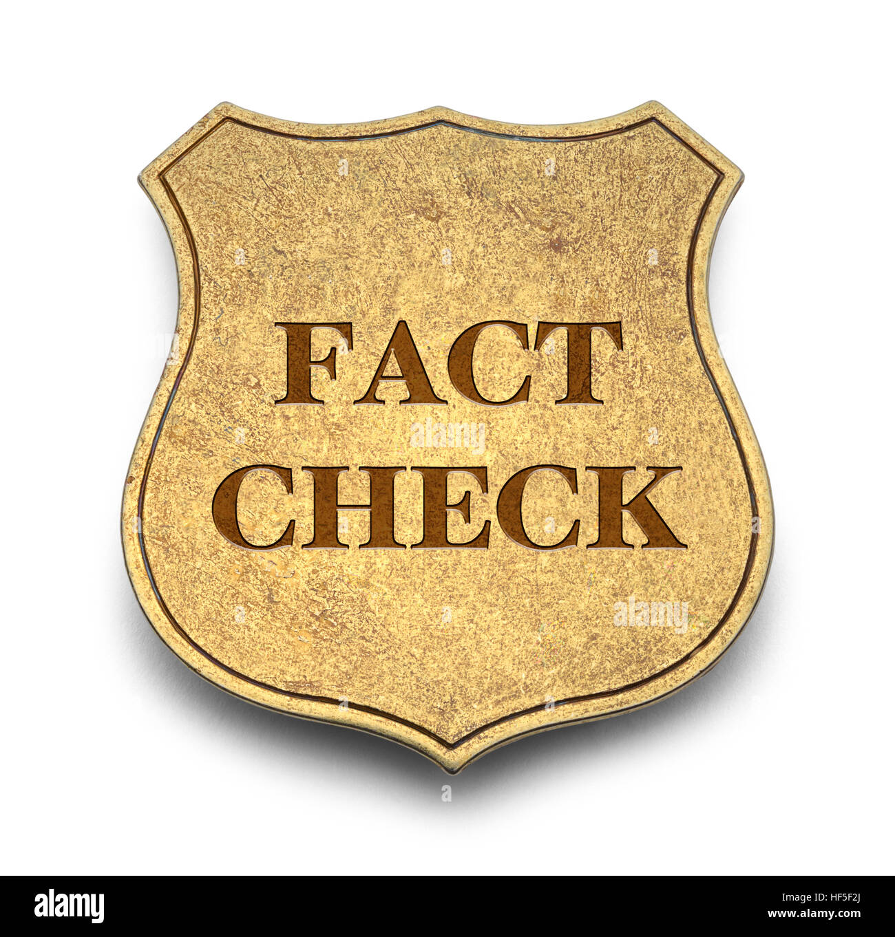 Fatto controllare il Badge isolati su sfondo bianco. Foto Stock