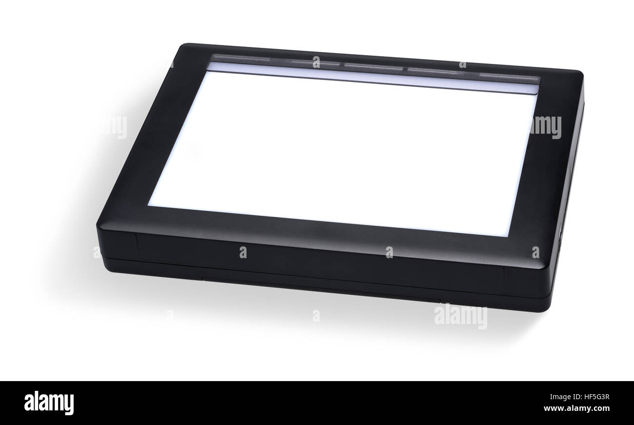 Un piccolo portatile nero lightbox nel retro bianco con ombra Foto Stock
