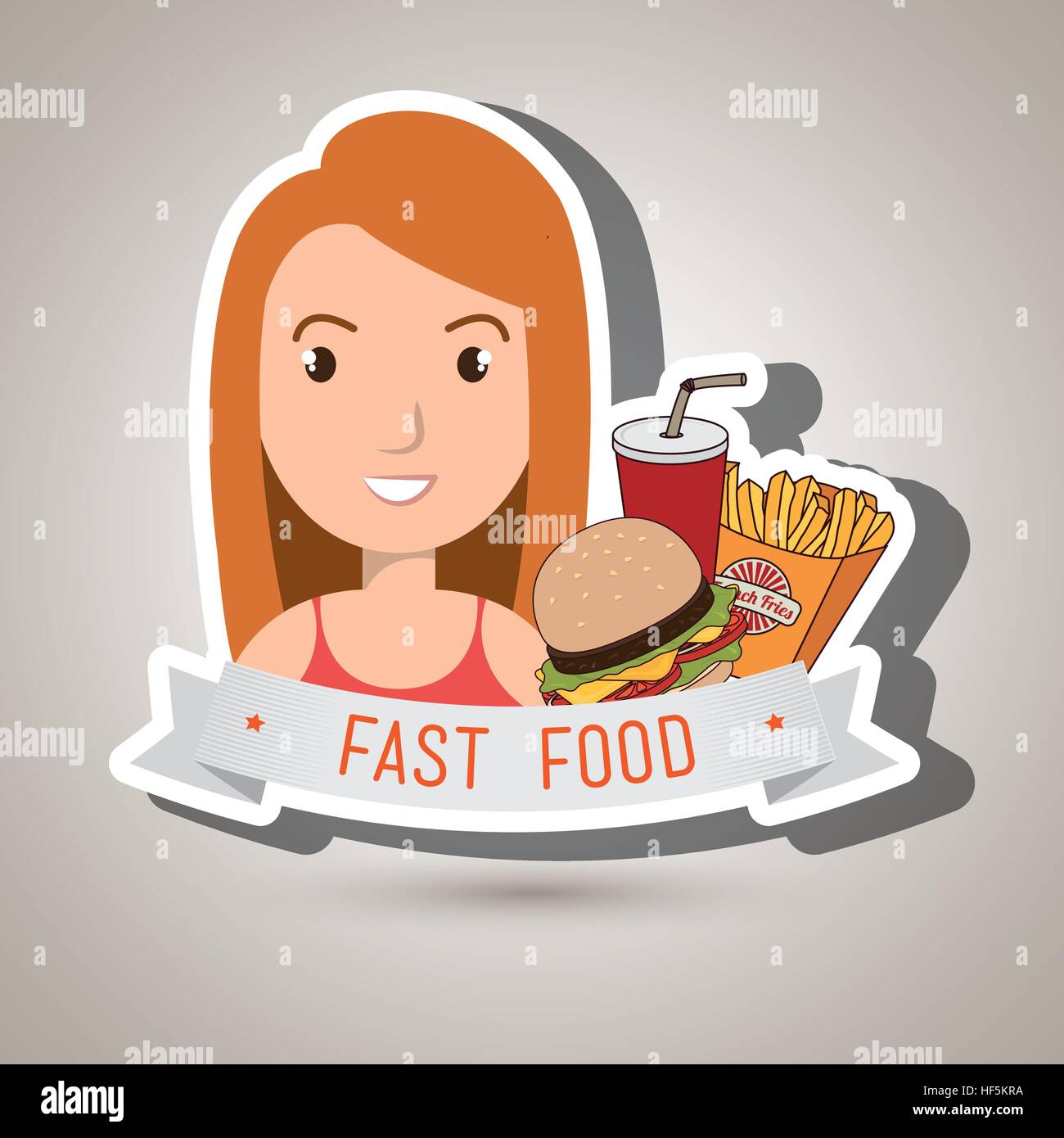 Donna cartoon fast food illustrazione vettoriale EPS 10 Illustrazione Vettoriale