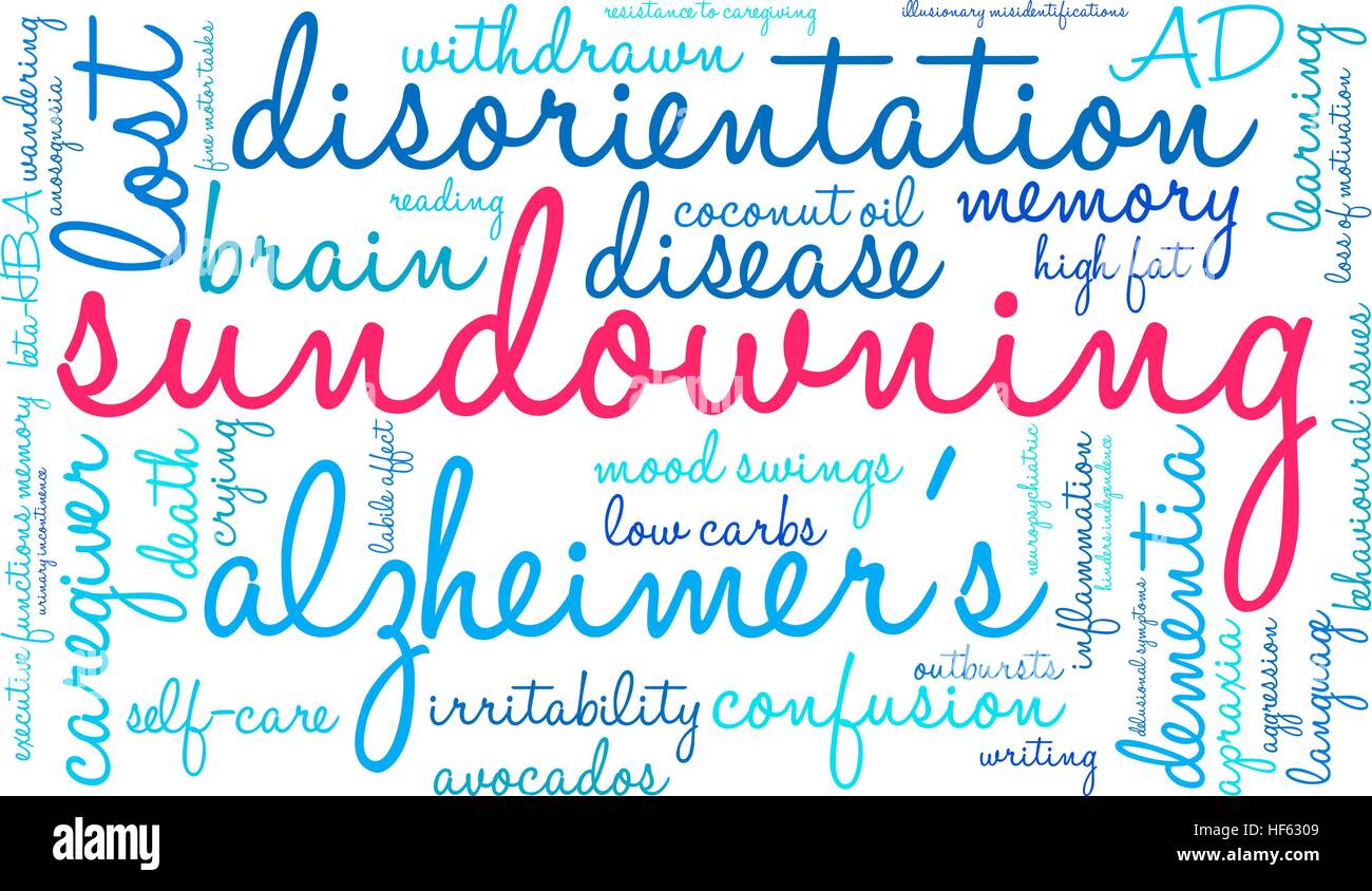 Sundowning word cloud su uno sfondo bianco. Illustrazione Vettoriale