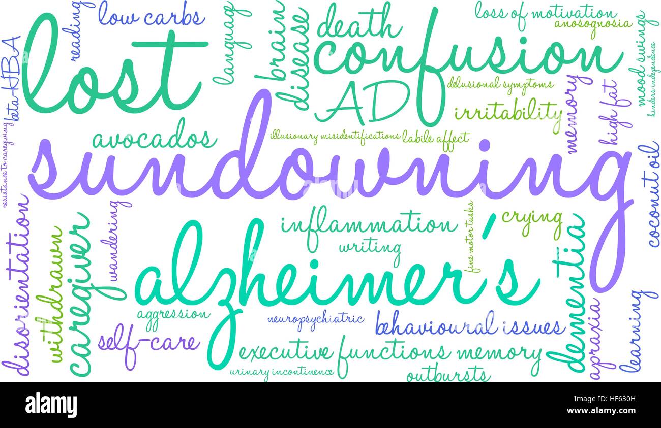 Sundowning word cloud su uno sfondo bianco. Illustrazione Vettoriale