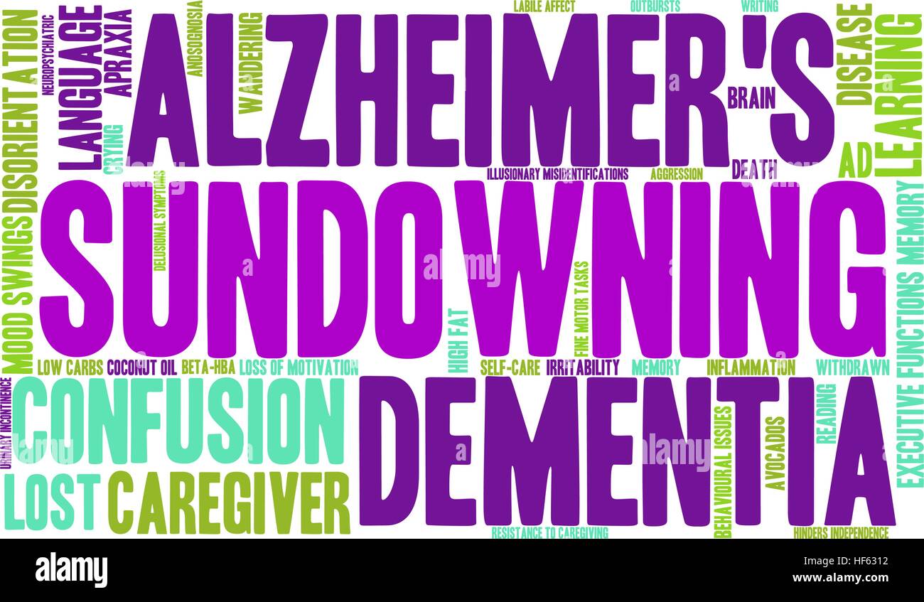 Sundowning word cloud su uno sfondo bianco. Illustrazione Vettoriale