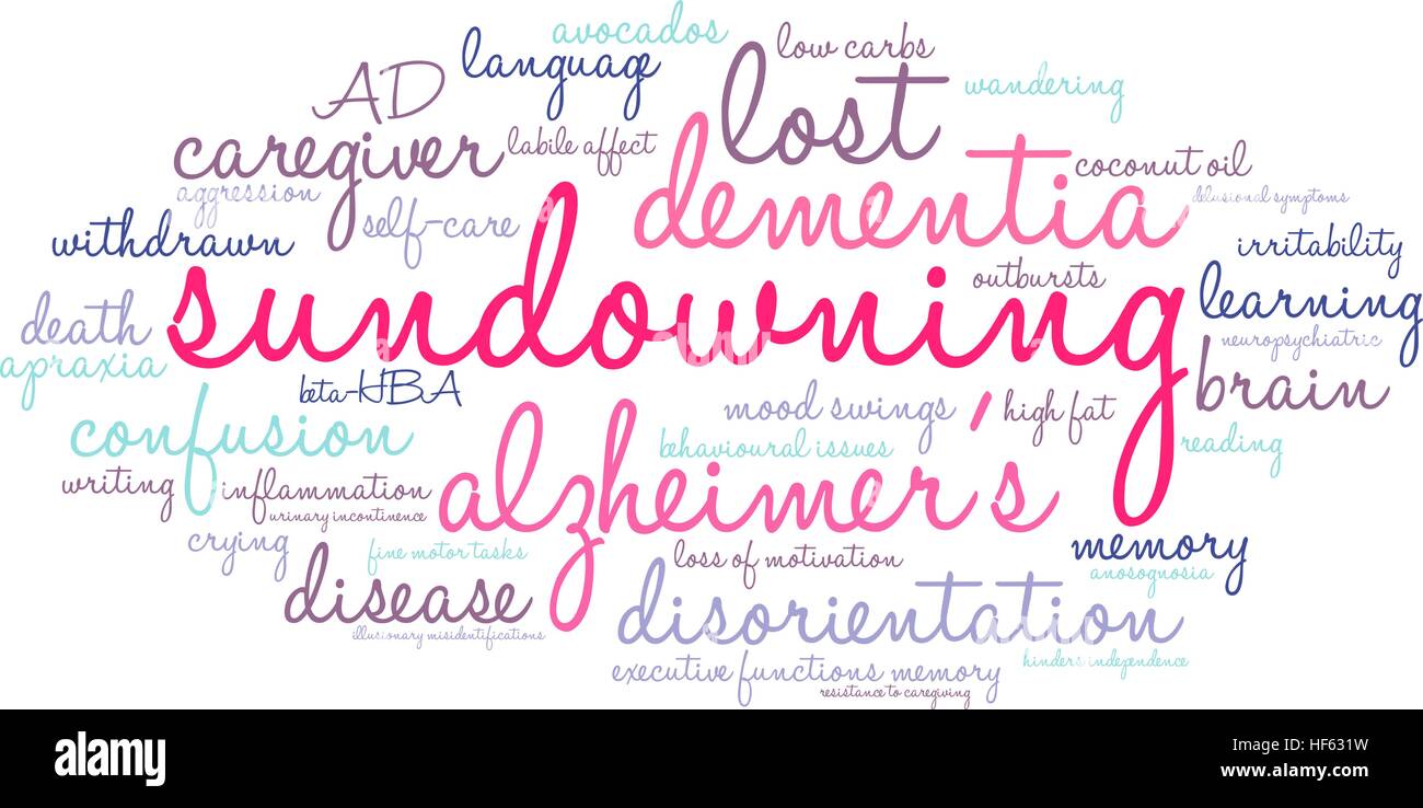 Sundowning word cloud su uno sfondo bianco. Illustrazione Vettoriale