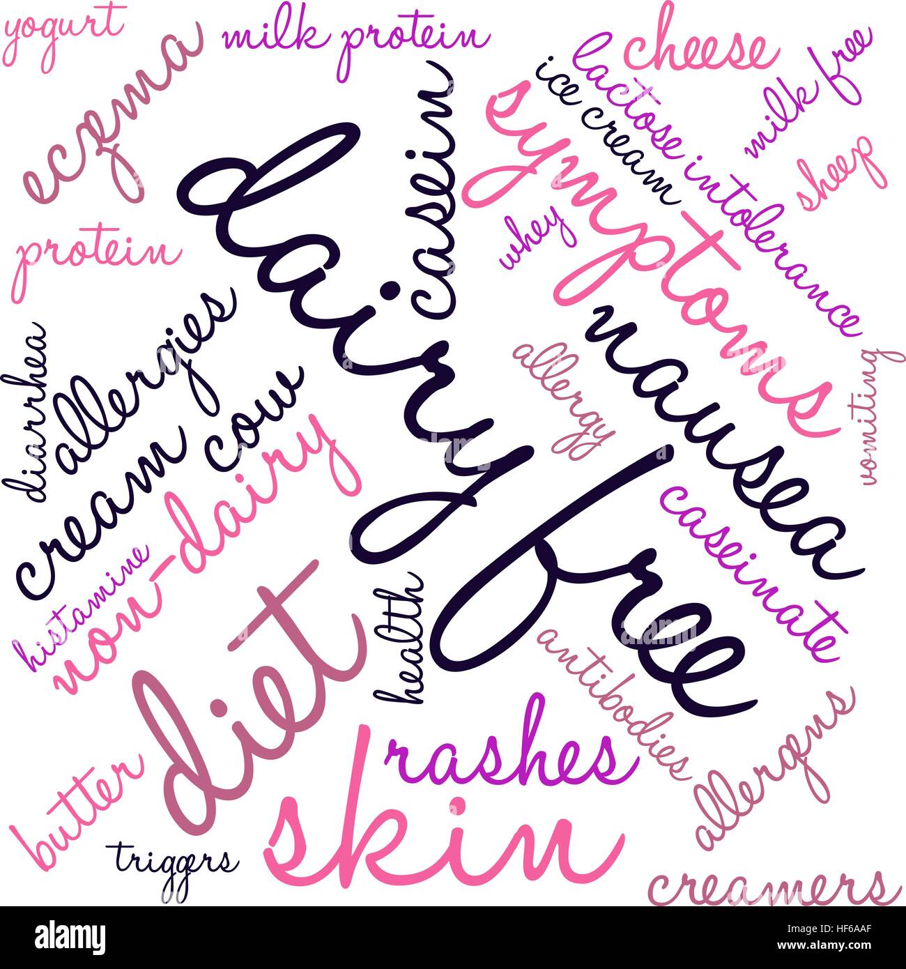 Caseificio parola libera cloud su uno sfondo bianco. Illustrazione Vettoriale