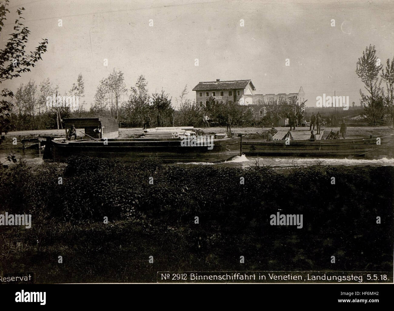 Navigazione interna in Veneto al molo di sbarco, 5 maggio 1918, durante la prima guerra mondiale Foto Stock