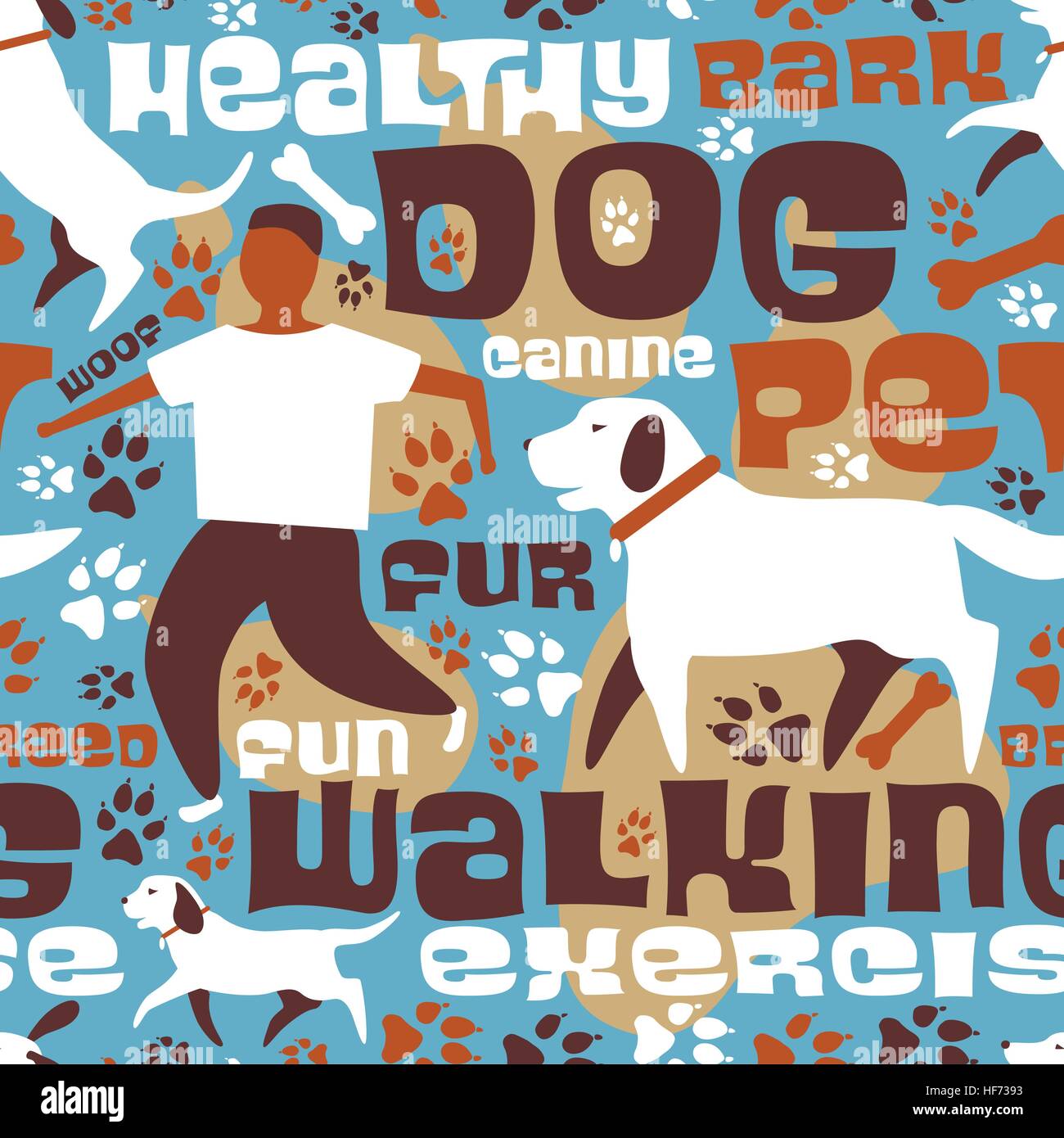 Vettore piastrella senza giunture di un cane tema a piedi Illustrazione Vettoriale