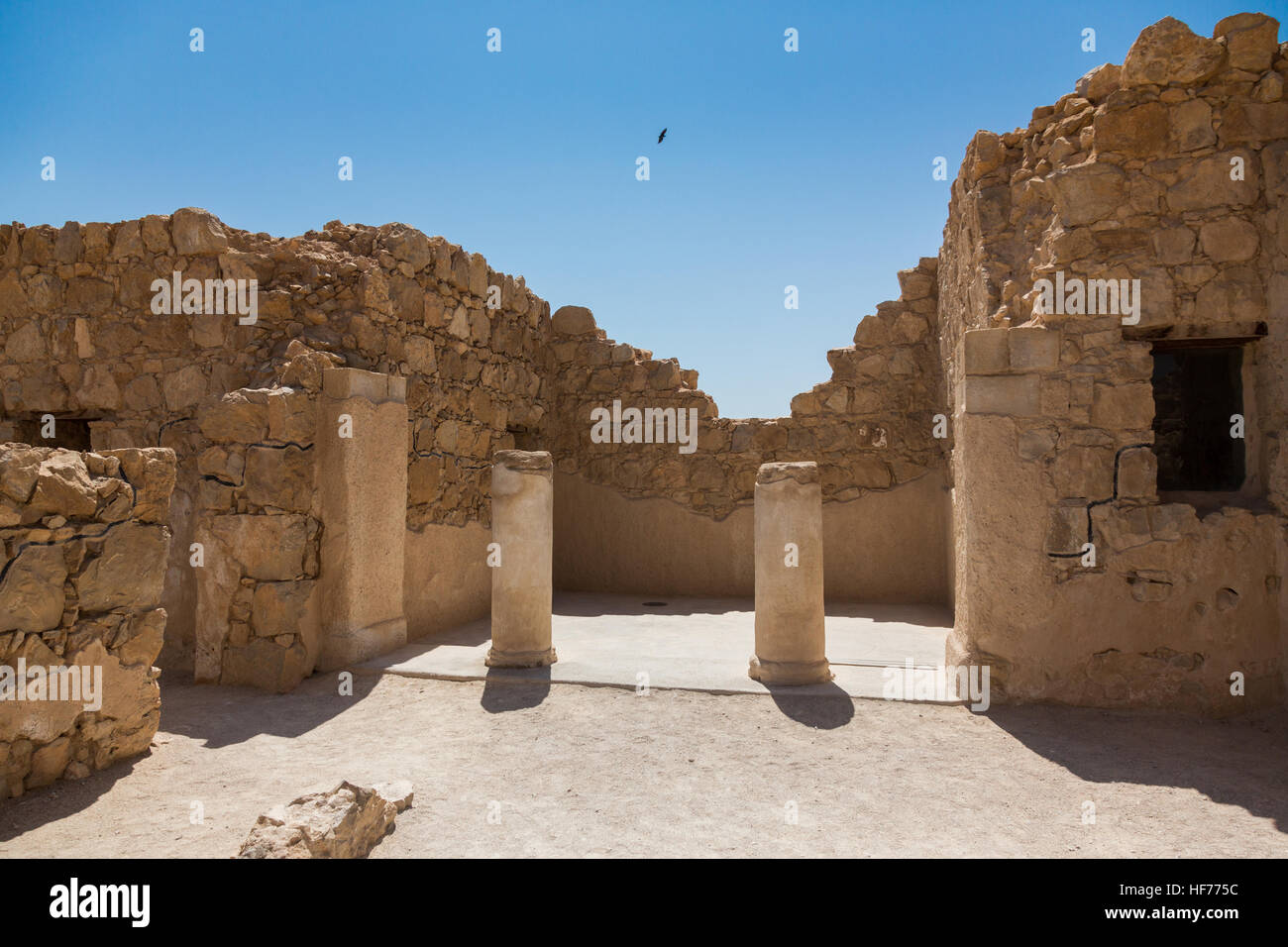 Rovine di antichi di architettura in Masada parco nazionale in Israele, un sito del Patrimonio Mondiale come dichiarato dall'UNESCO Foto Stock