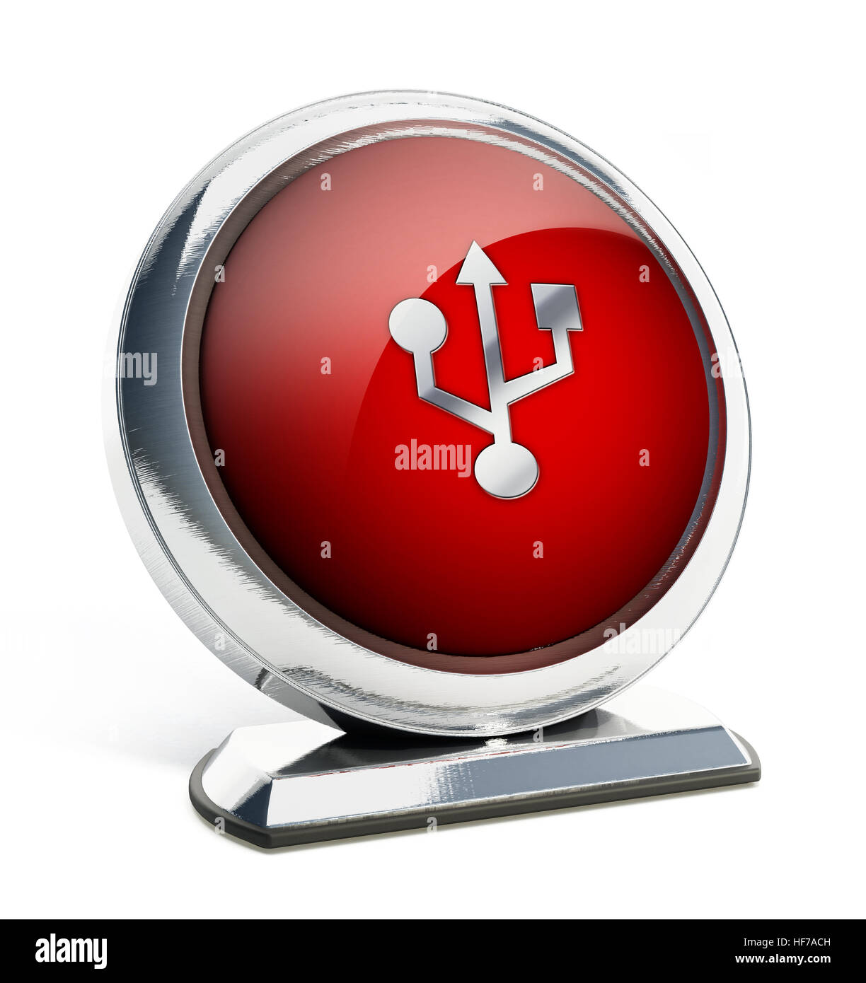 Rosso lucido pulsante con il simbolo USB. 3D'illustrazione. Foto Stock