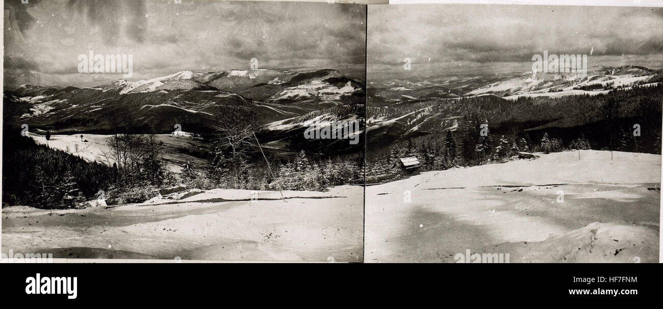 Questa vista panoramica, raffigurante la zona di Kimpolung durante la prima guerra mondiale, fa parte delle collezioni europee che documentano la guerra. Mette in evidenza il paesaggio e il contesto militare fin dalle prime fasi del conflitto. Foto Stock