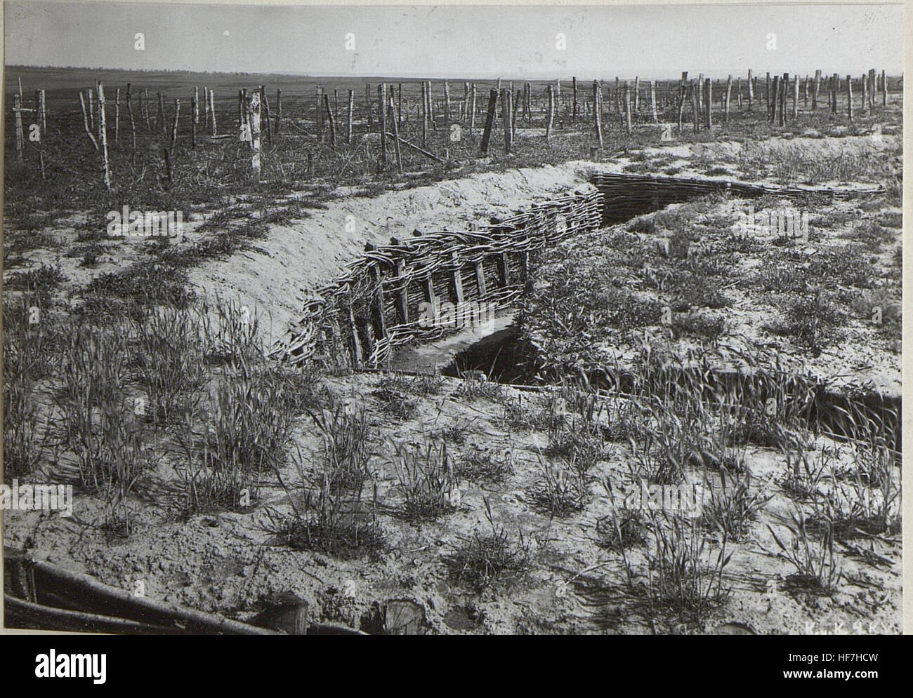 Questa fotografia della prima guerra mondiale tedesca raffigura una posizione difensiva completamente sommersa, che mostra il livello di guerra di trincea in atto. L'immagine fa parte delle *Europeana Collections 1914-1918* che mostrano immagini storiche di guerra. Foto Stock