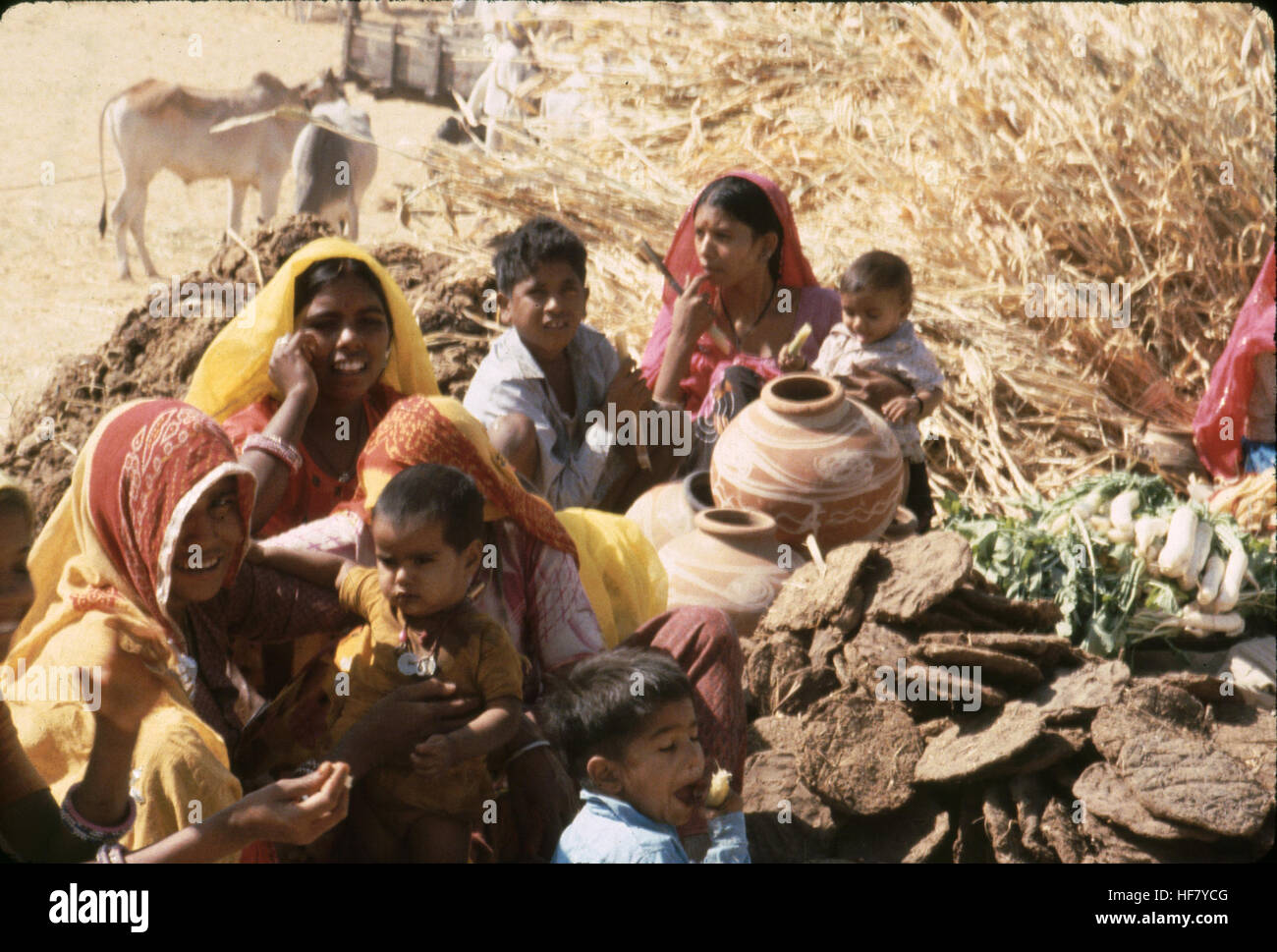 Questa immagine cattura le madri con i loro figli alla Fiera di Pushkar nel Rajasthan, in India. La scena riflette gli aspetti culturali e familiari della fiera, che si tiene ogni anno per celebrare le tradizioni locali e il commercio. Foto Stock