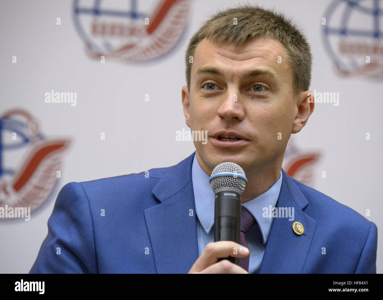 Expedition 49 backup membro di equipaggio cosmonauta russo Nikolai Tikhonov di Roscosmos è visto durante un equipaggio conferenza stampa presso il Gagarin Cosmonaut Training Center (GCTC), Venerdì, Settembre 2, 2016 in Star City, Russia. Foto Stock