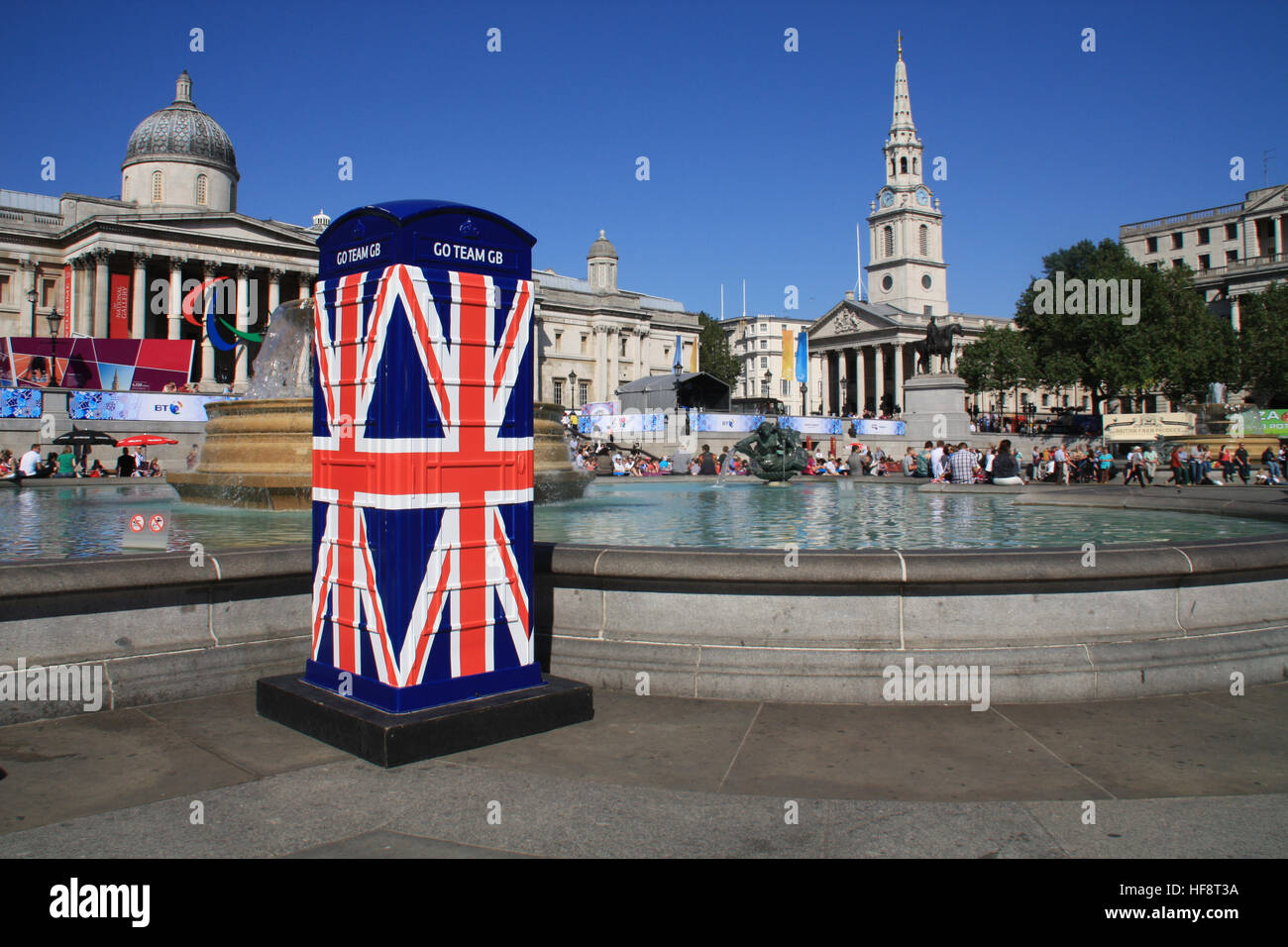 Union Jack casella Telefono in Trafalgar Square, Londra 2012 Paralimpiadi Foto Stock