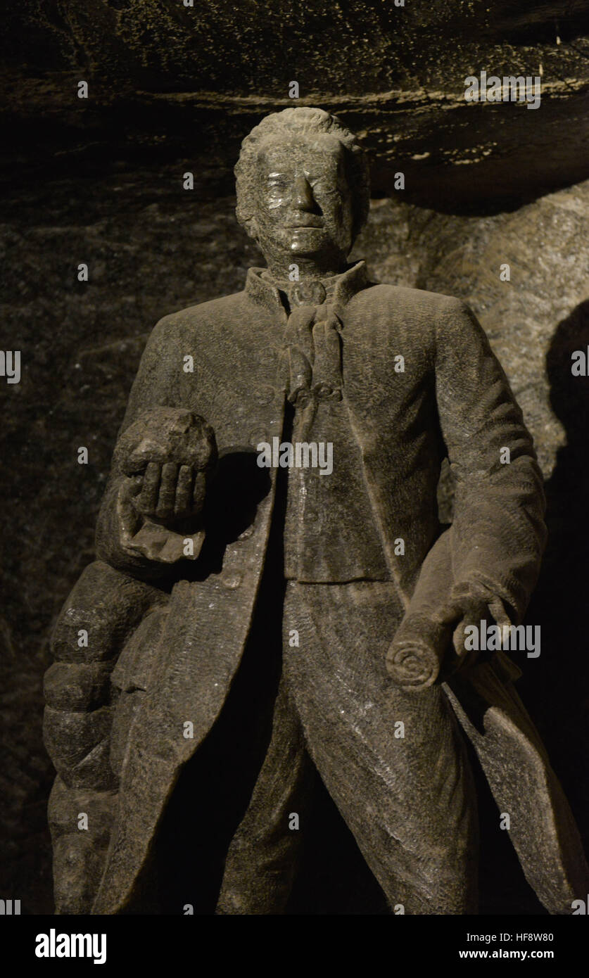 Salzfigur, Johann Wolfgang von Goethe, Salzmine, Wieliczka, Polen, sale figura, miniera di sale, Polonia Foto Stock