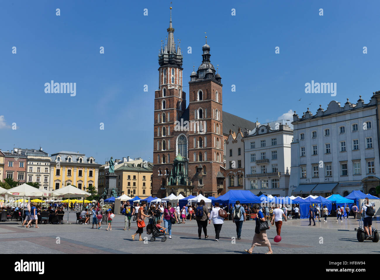 Marienkirche, Hauptmarkt, Krakau, Polen, Marien la chiesa, mercato centrale, Cracow Polonia Foto Stock