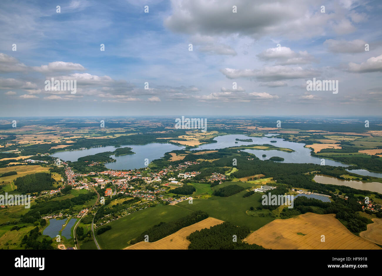 Vista aerea, Lago di Cracovia, Cracovia am See, Meclemburgo Lake District, Meclemburgo-Pomerania Occidentale, Germania Foto Stock