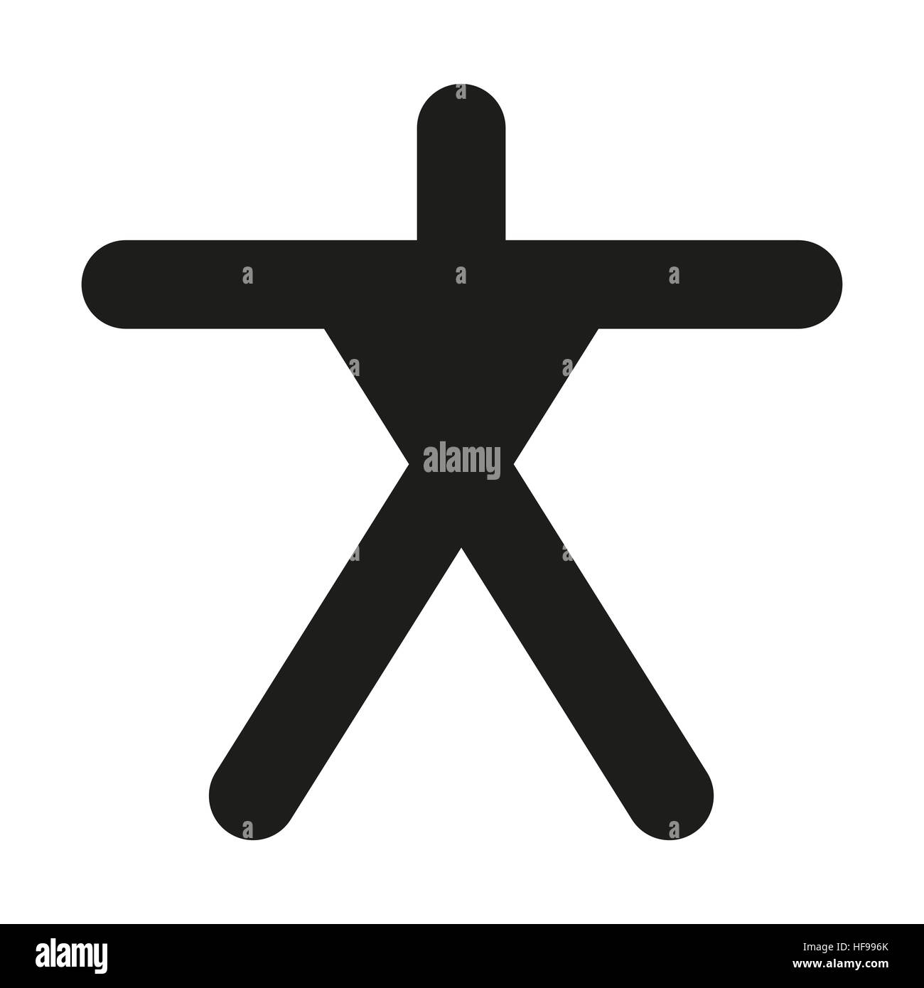 Simbolo di un essere umano silhouette, fatta di tre barre di lunghezza uguale e un quarto, ma più corti bar. Bianco e nero pittogramma. Foto Stock