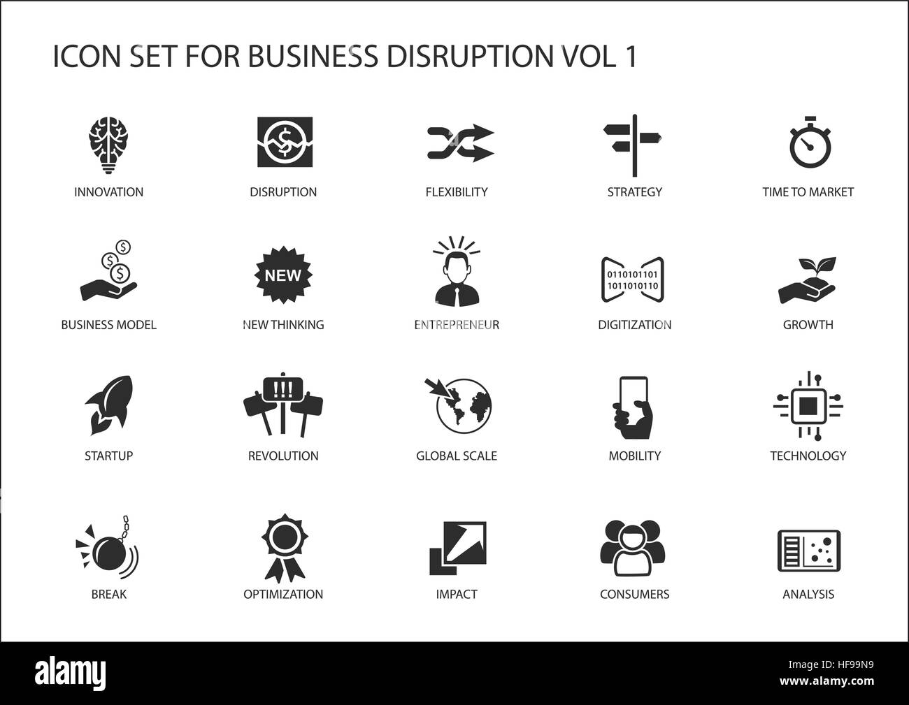 Digital business interruzioni icona impostare Illustrazione Vettoriale