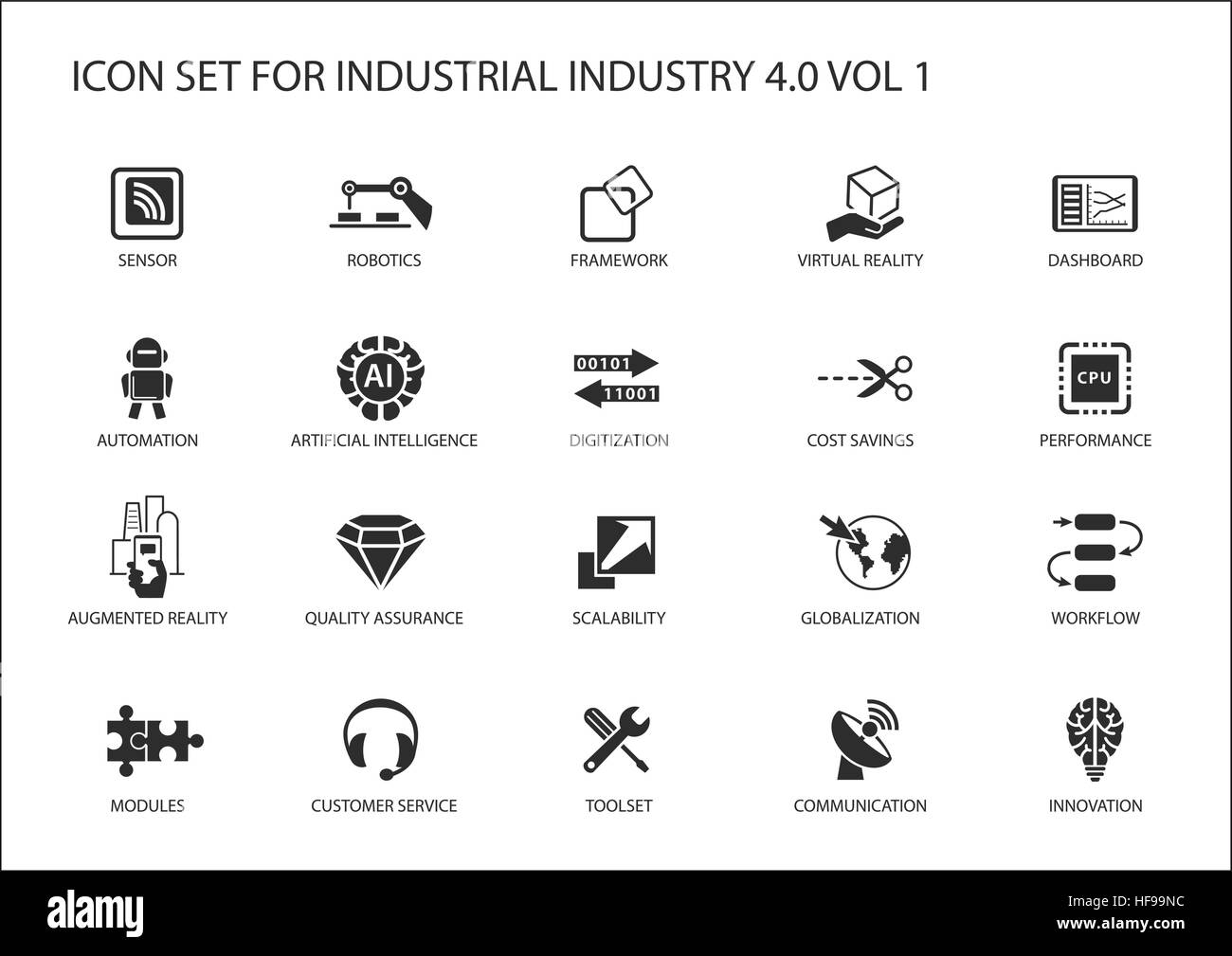 Icona riutilizzabili impostato per l industria 4.0 Illustrazione Vettoriale