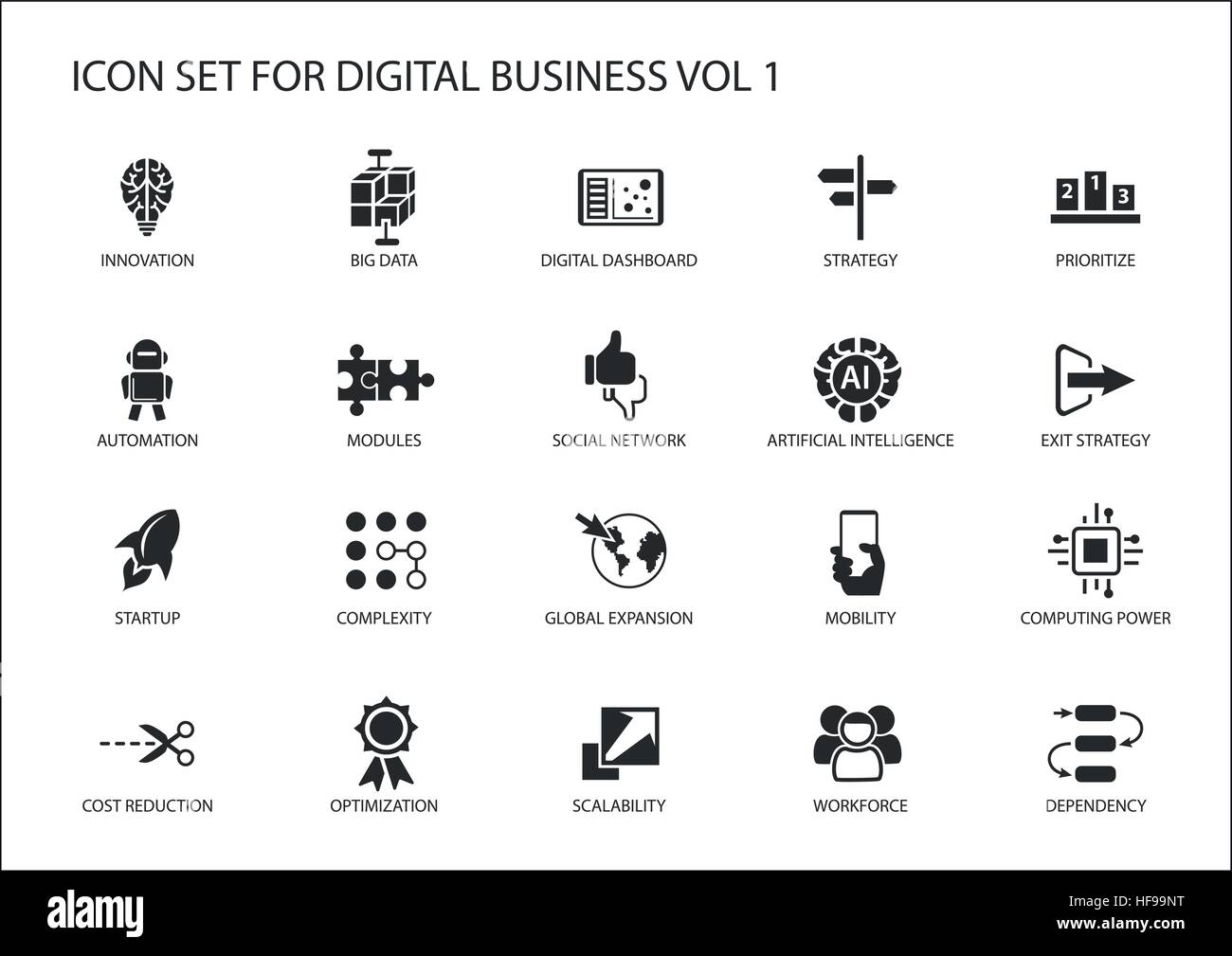 Digital business vector icon set Illustrazione Vettoriale