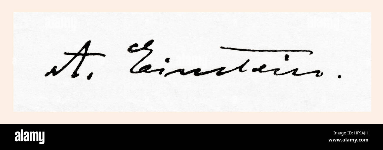 Firma di Albert Einstein, 1879 - 1955. Tedesco-nato fisico teorico. Da Meyers lessico, pubblicato 1924. Foto Stock