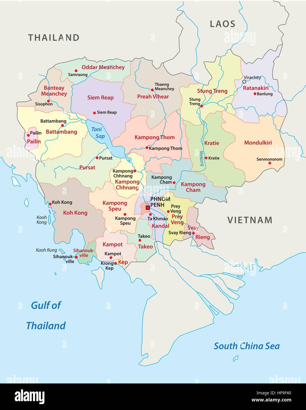 Cambogia politica e amministrativa di mappa Illustrazione Vettoriale