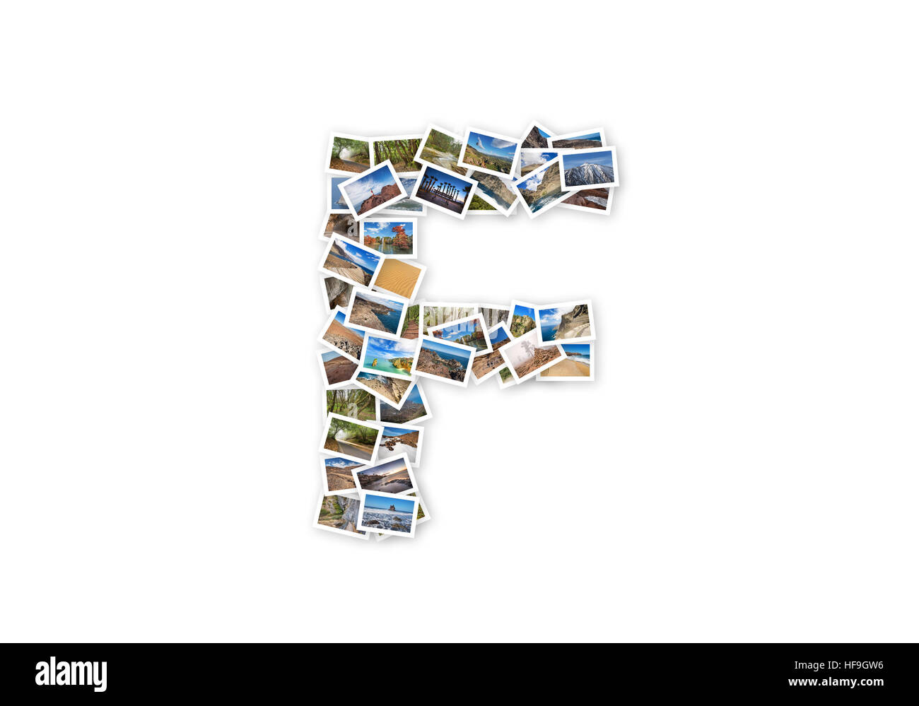 Lettera F maiuscola forma font alfabeto collage fatto delle mie migliori fotografie del paesaggio. La versione 1. Foto Stock