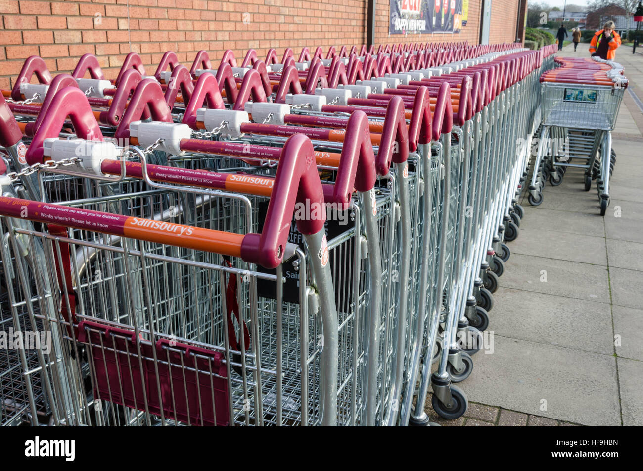 Sainsbury's carrelli per supermercati. Foto Stock
