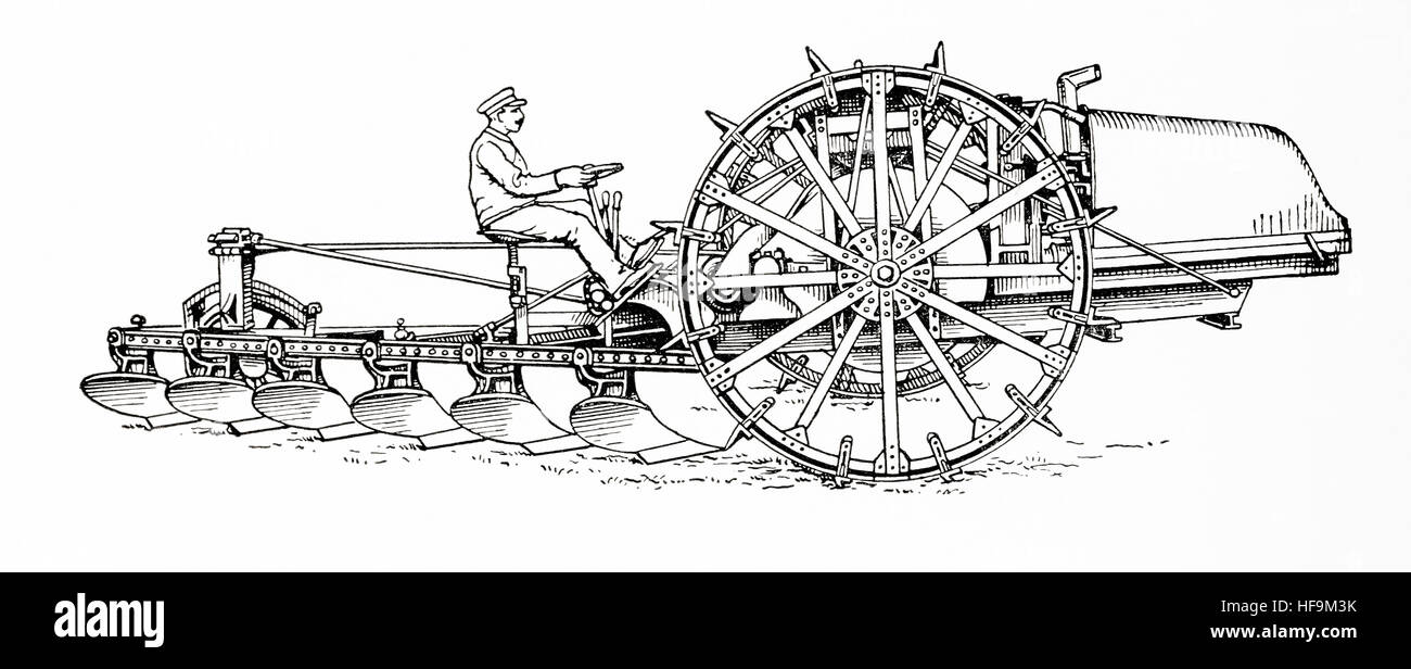 Un inizio del XX secolo il trattore solco disegnato aratro. Da Meyers lessico, pubblicato 1924. Foto Stock