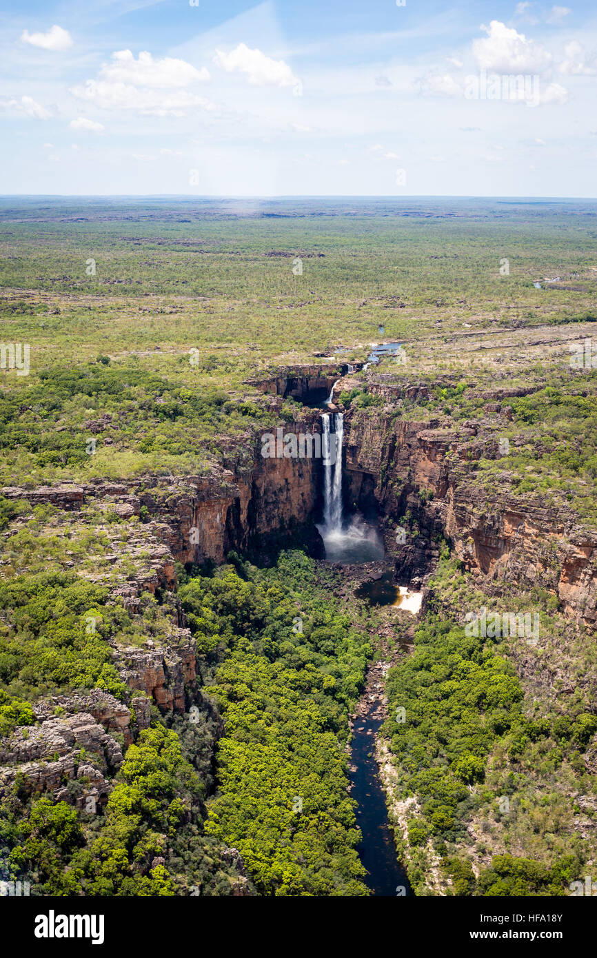 Kakadu National Park, il Territorio del Nord, l'Australia. Jim Jim Falls vista aerea. Foto Stock