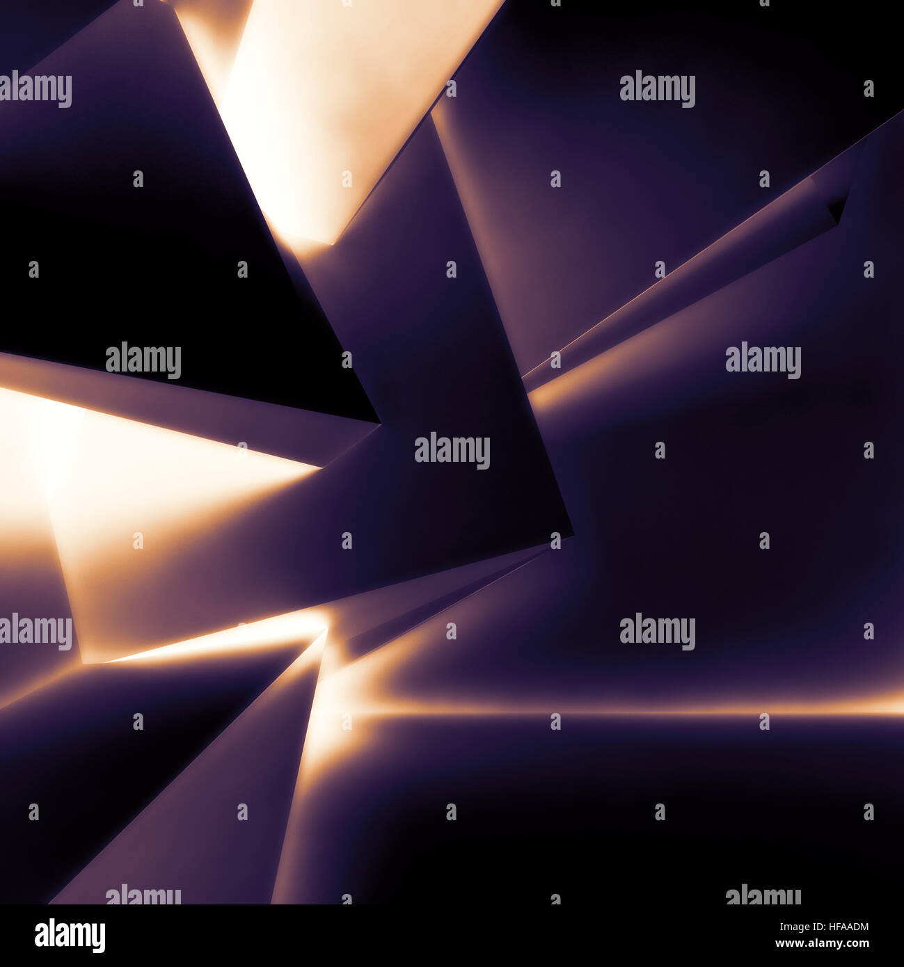 Abstract scuro dello sfondo digitale, caotica struttura poligonale con pattern incandescente, 3D Rendering immagine Foto Stock