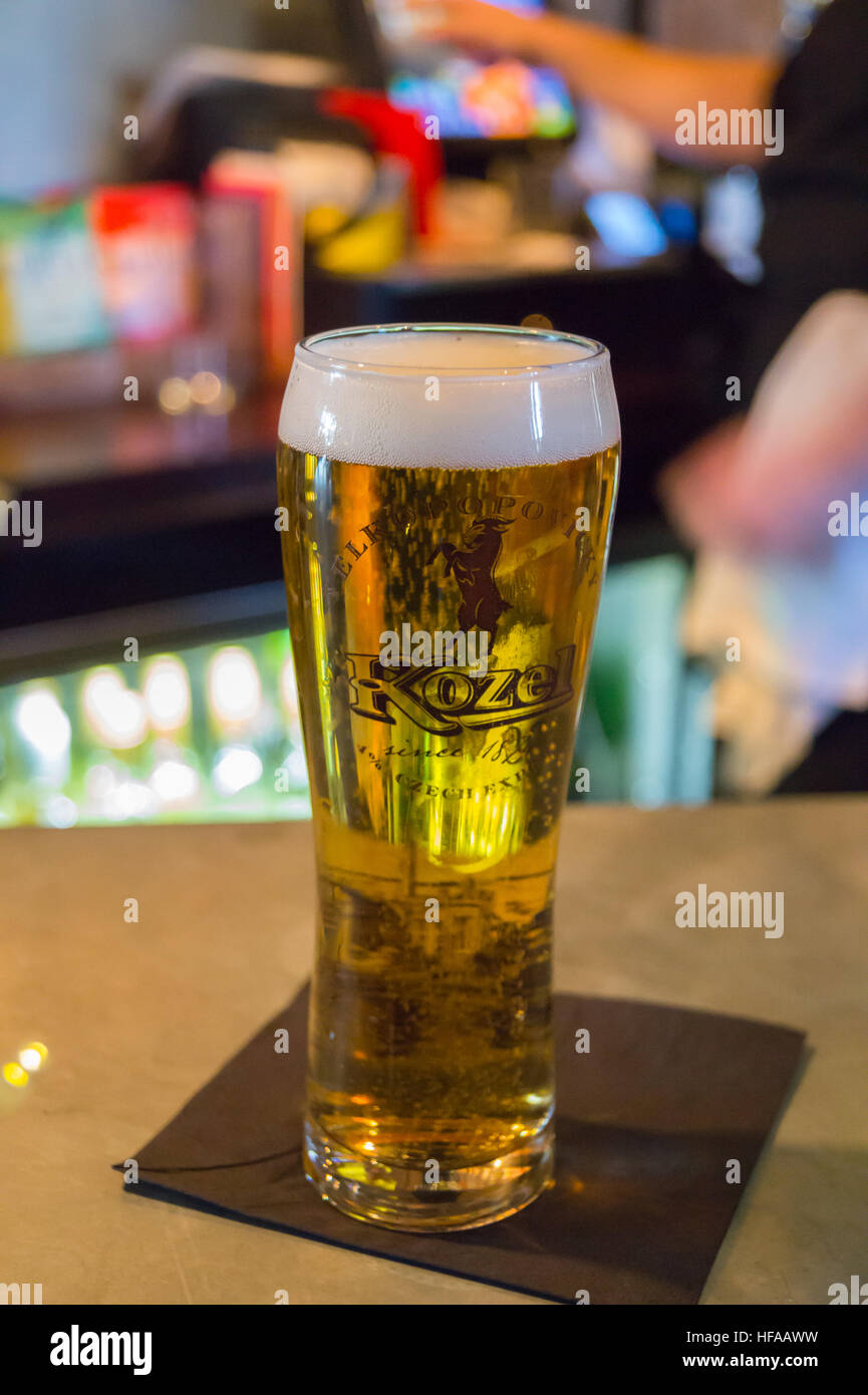 Una pinta bicchiere di Kozel lager ceca Foto stock - Alamy