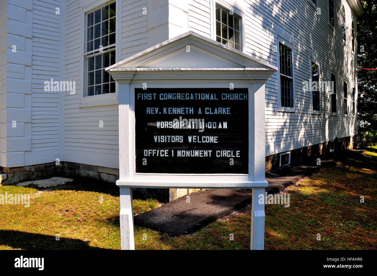 Bennington, Vermont - Settembre 19, 2014: Directory segno presso la storica 1806 Prima chiesa congregazionale sul monumento Avenue * Foto Stock