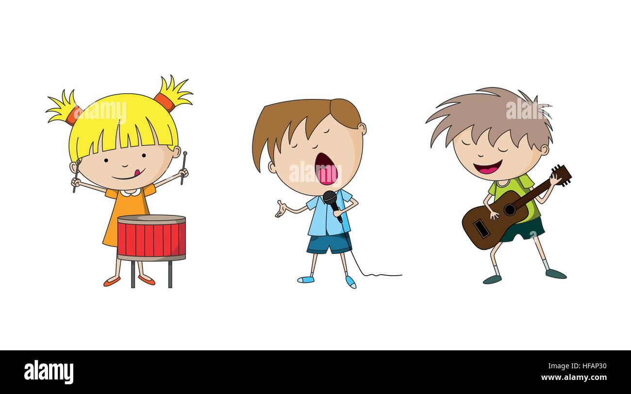 Tre bambini di fare musica Illustrazione Vettoriale