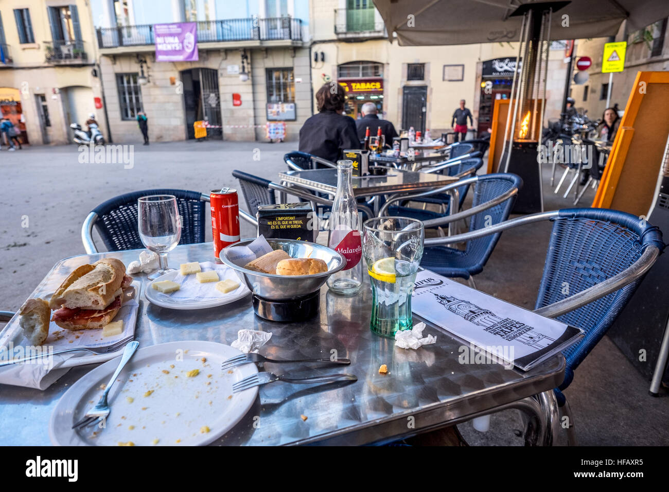 Piazza Principale cafe quartiere Gracia di Barcellona Foto Stock