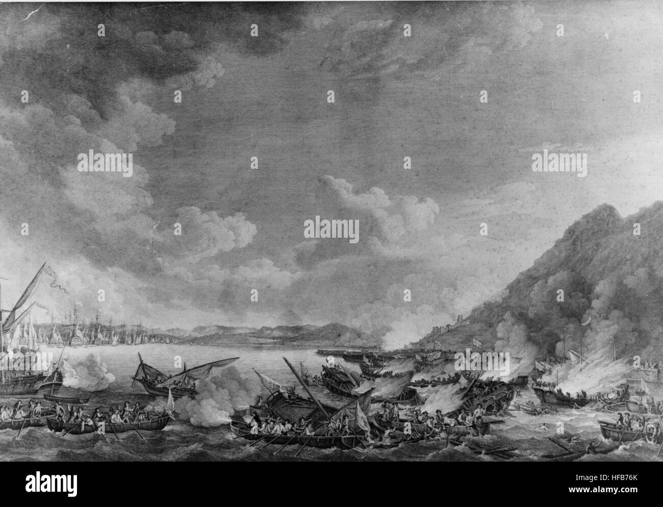 Distruzione di spagnolo batterie flottante durante il Grande Assedio di Gibilterra 1782 Foto Stock
