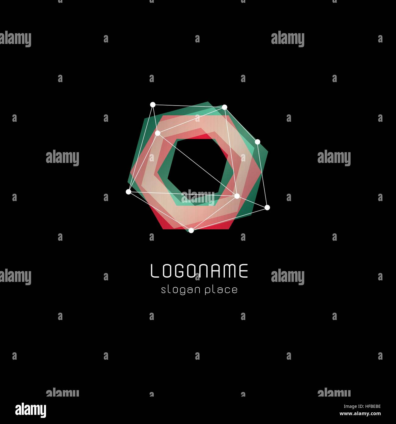 Abstract inusuali forme geometriche logo vettoriale. Circolare, poligonale loghi colorati su sfondo nero. Illustrazione Vettoriale