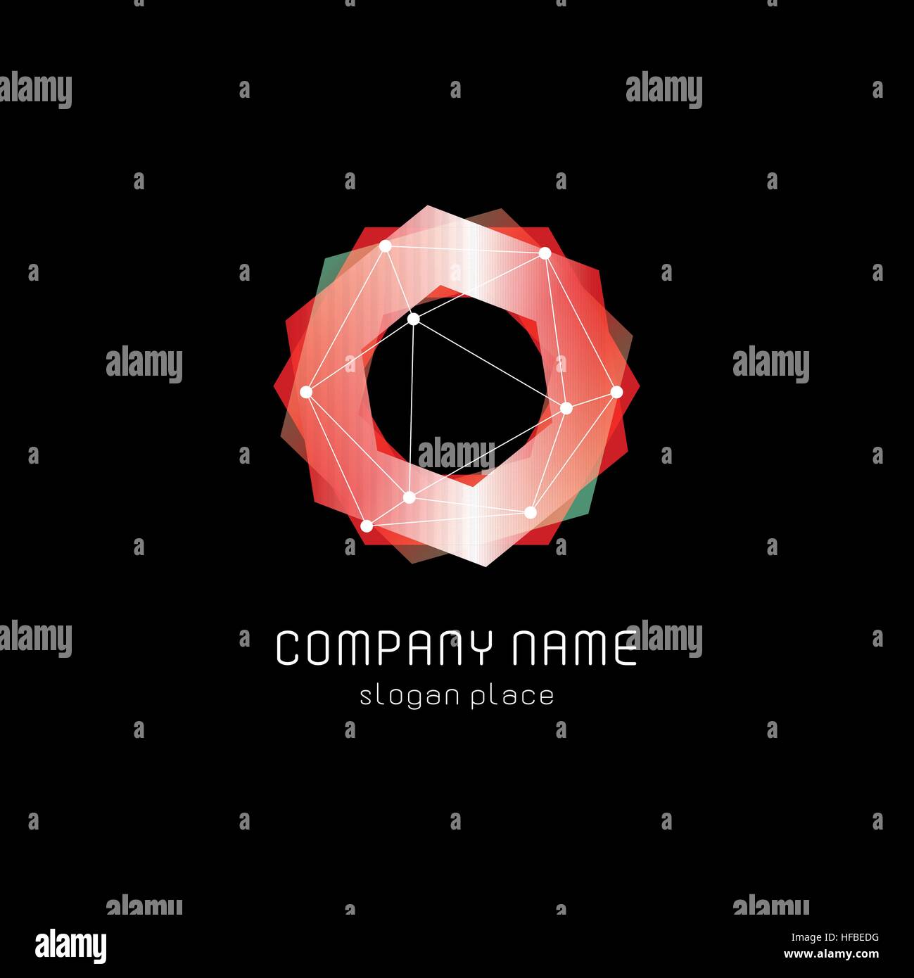 Abstract inusuali forme geometriche logo vettoriale. Circolare, poligonale loghi colorati su sfondo nero. Illustrazione Vettoriale