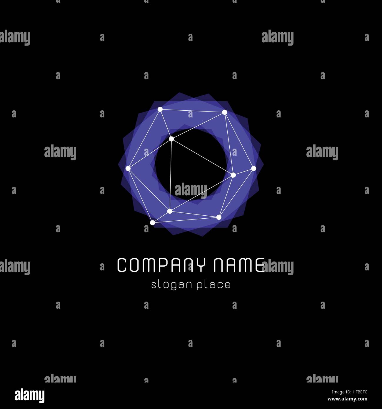 Abstract inusuali forme geometriche logo vettoriale. Circolare, poligonale loghi colorati su sfondo nero. Illustrazione Vettoriale