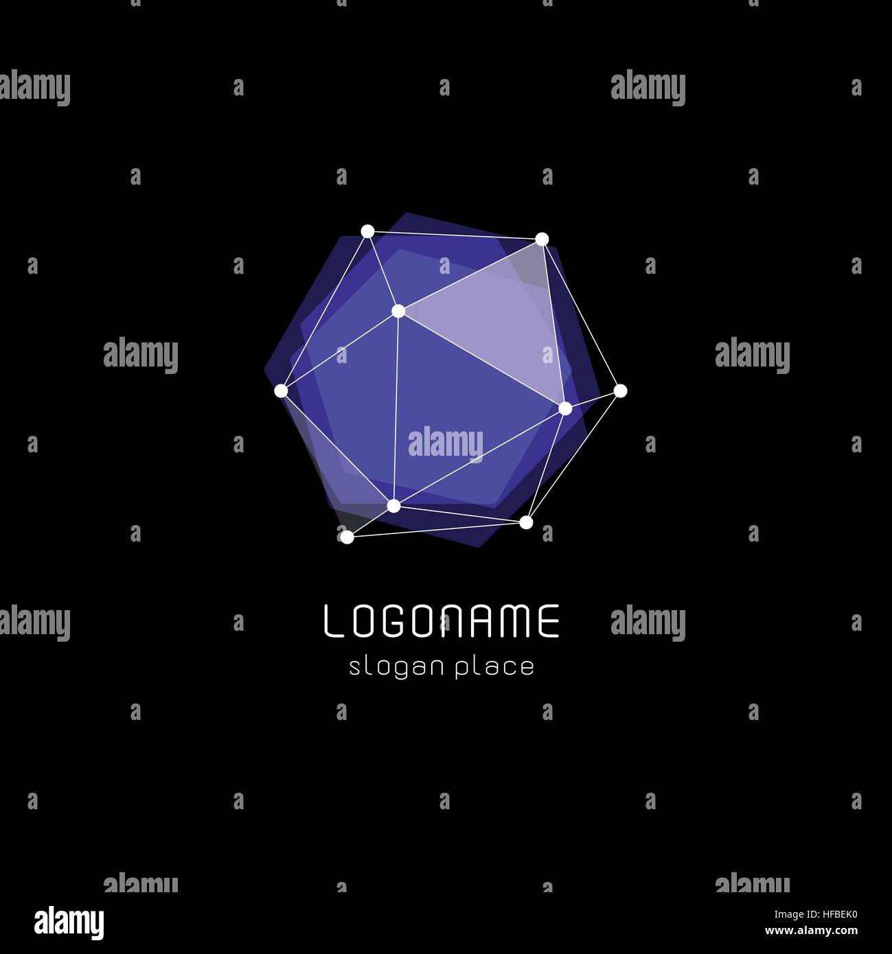 Abstract inusuali forme geometriche logo vettoriale. Circolare, poligonale loghi colorati su sfondo nero. Illustrazione Vettoriale