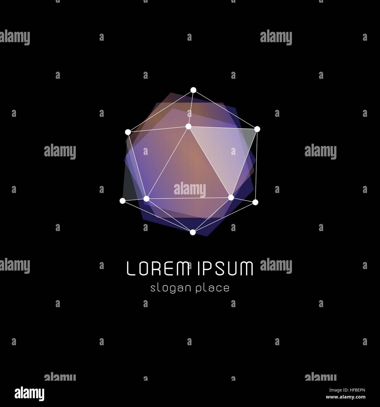 Abstract inusuali forme geometriche logo vettoriale. Circolare, poligonale loghi colorati su sfondo nero. Illustrazione Vettoriale