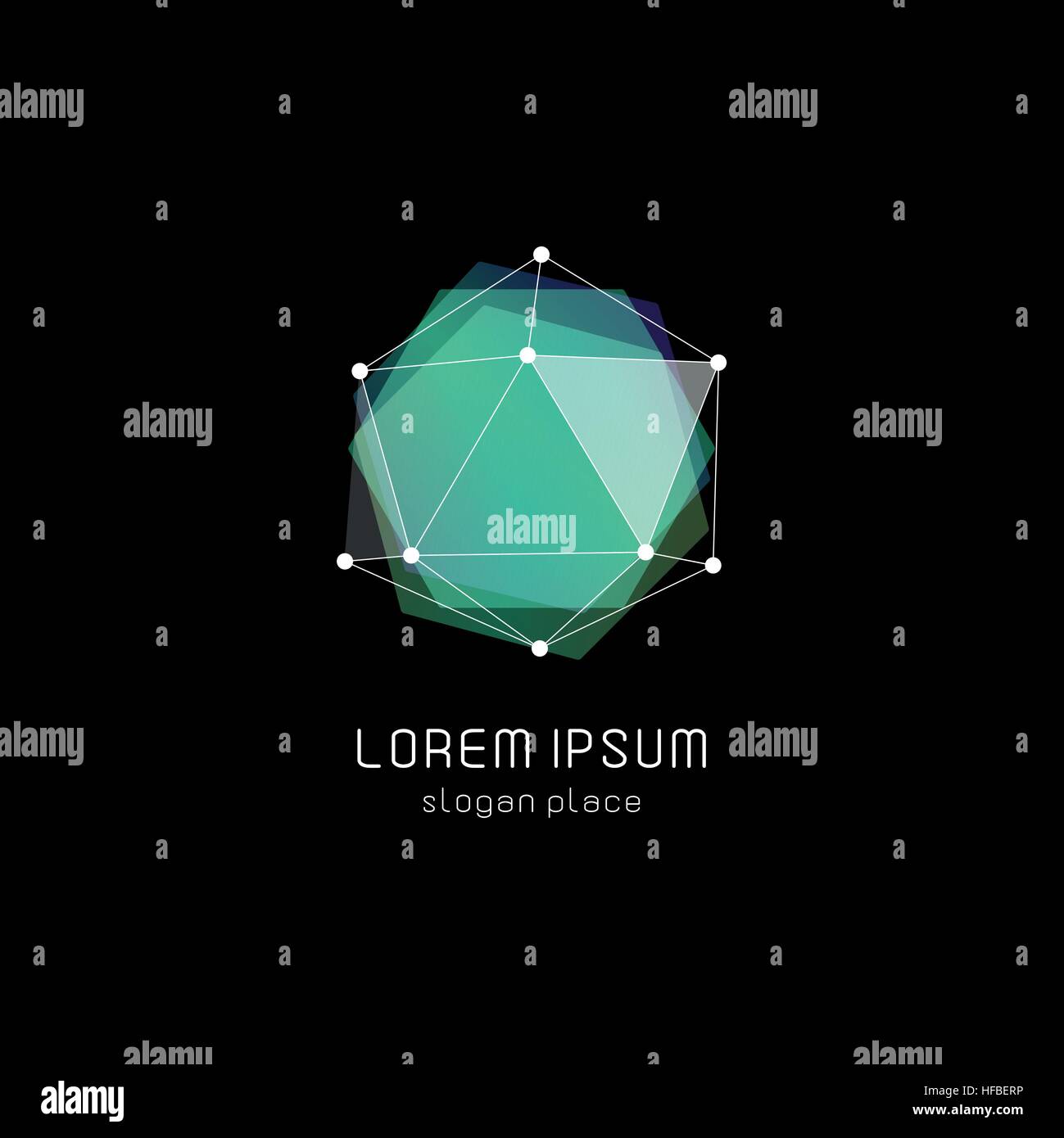 Abstract inusuali forme geometriche logo vettoriale. Circolare, poligonale loghi colorati su sfondo nero. Illustrazione Vettoriale