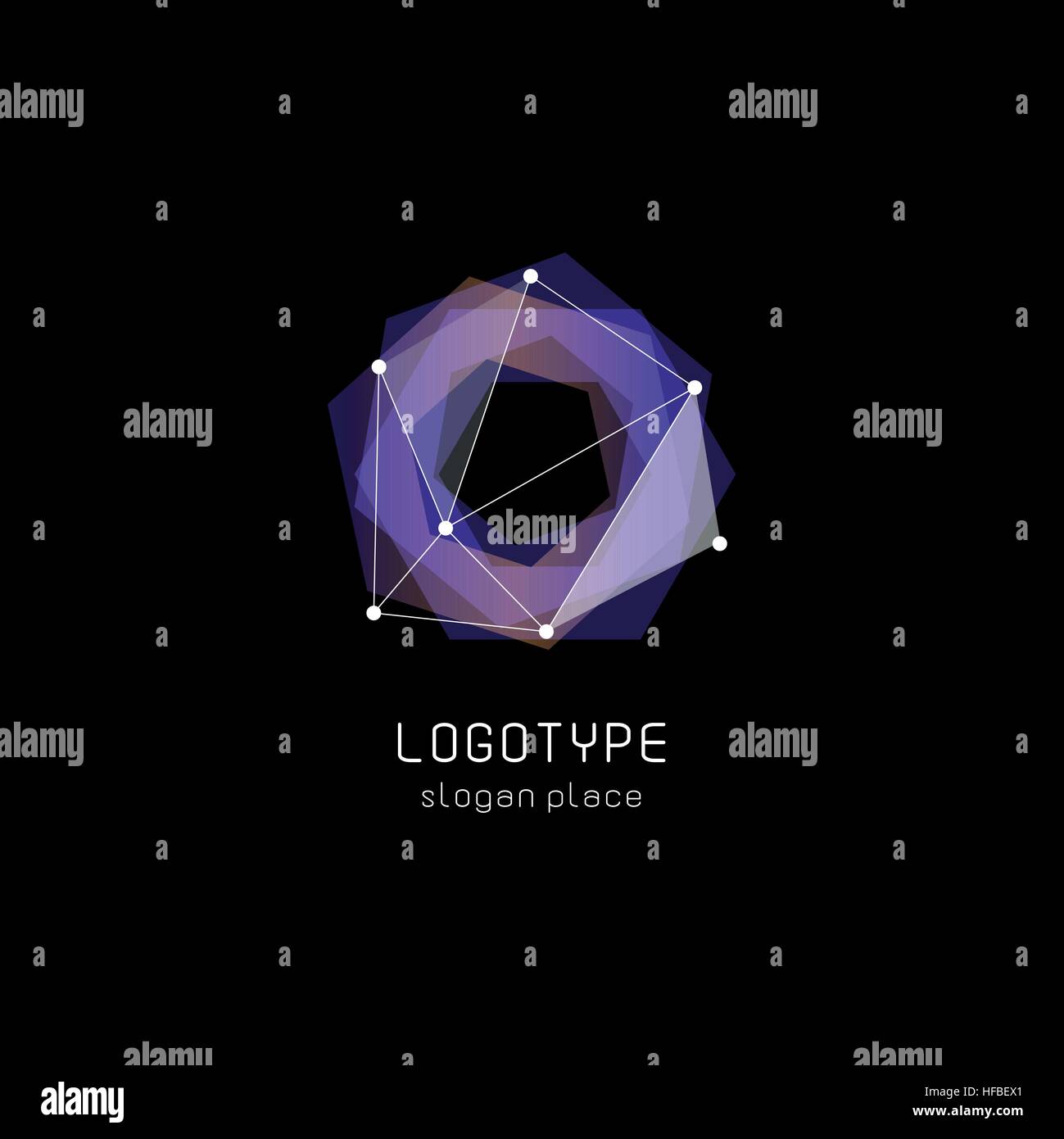 Abstract inusuali forme geometriche logo vettoriale. Circolare, poligonale loghi colorati su sfondo nero. Illustrazione Vettoriale