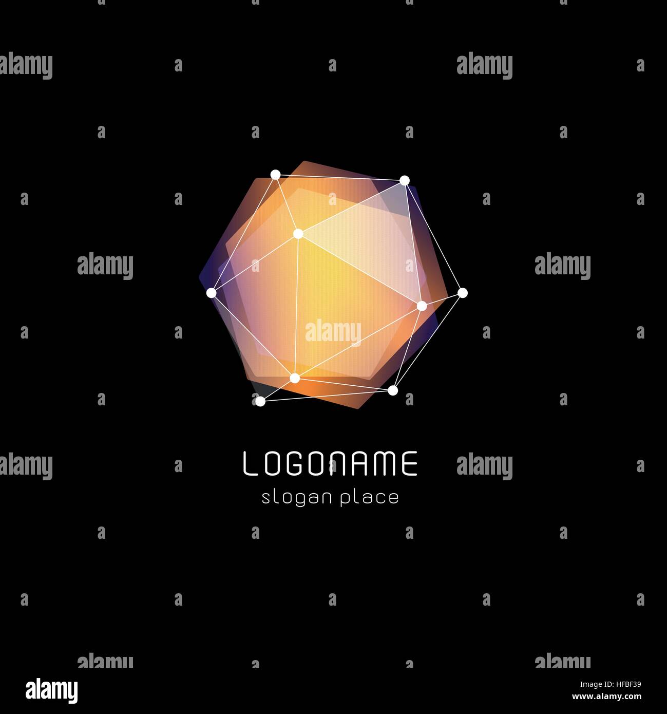 Abstract inusuali forme geometriche logo vettoriale. Circolare, poligonale loghi colorati su sfondo nero. Illustrazione Vettoriale