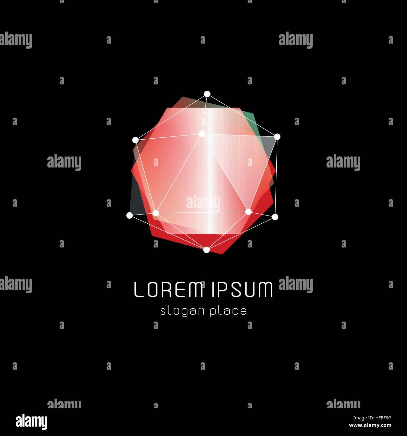 Abstract inusuali forme geometriche logo vettoriale. Circolare, poligonale loghi colorati su sfondo nero. Illustrazione Vettoriale