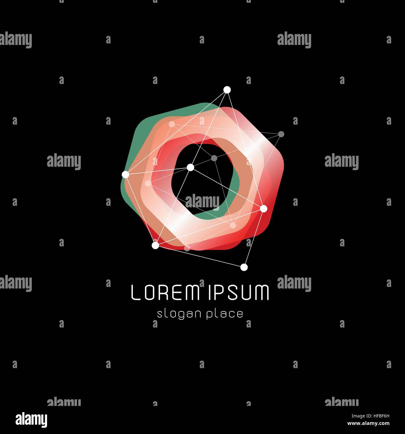 Abstract inusuali forme geometriche logo vettoriale. Circolare, poligonale loghi colorati su sfondo nero. Illustrazione Vettoriale