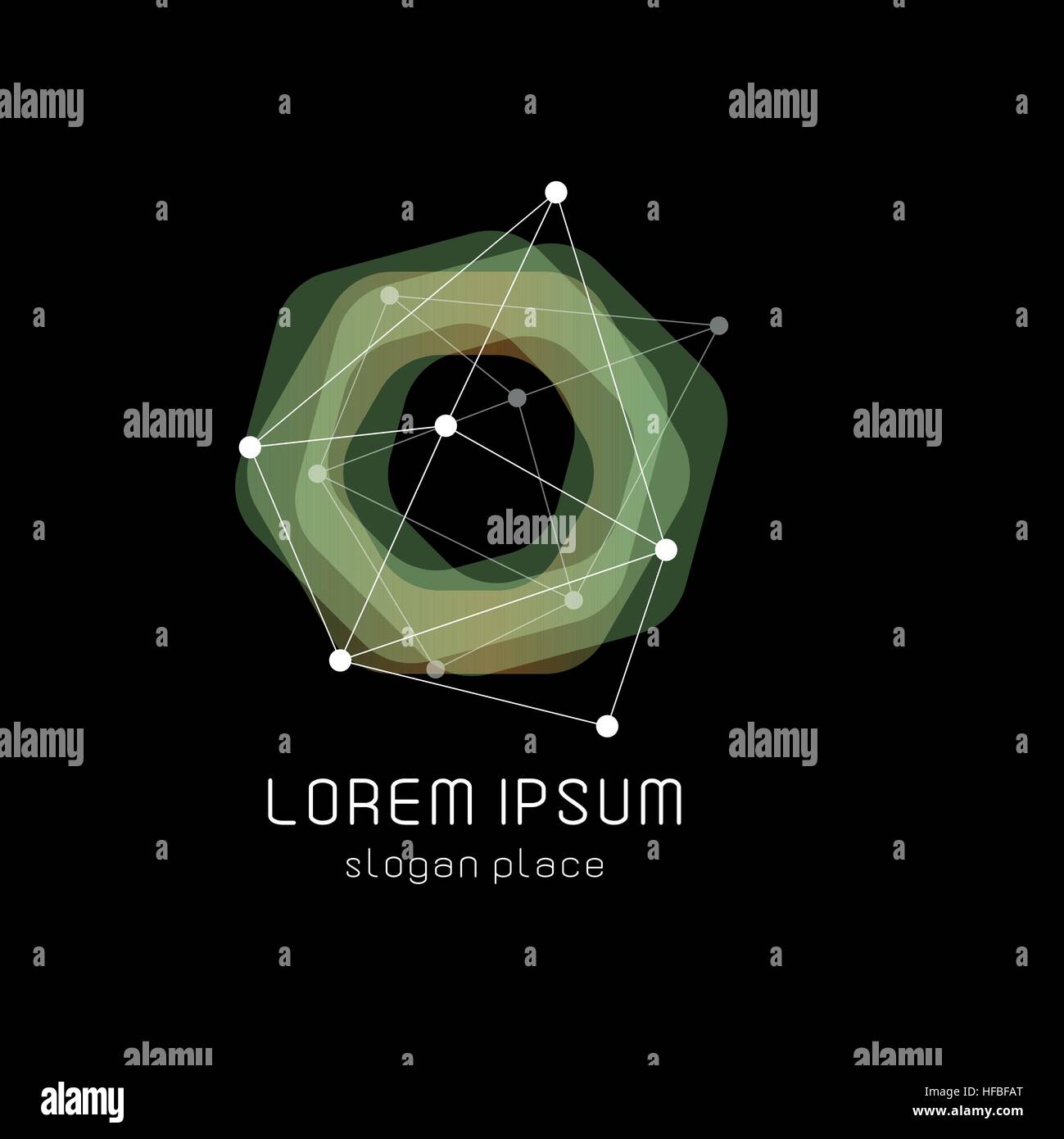 Abstract inusuali forme geometriche logo vettoriale. Circolare, poligonale loghi colorati su sfondo nero. Illustrazione Vettoriale